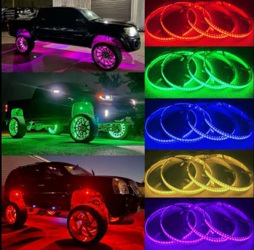 Sando Tech 15.5'' RGB Multiple Changing LED Wheel Light w/Braking Functionand Strobe Ring Lights Tire Lights Super Bright Blue-Tooth App Controlled