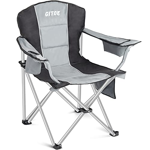 GITOE Camping Chairs for Adults, Spacious and Sturdy Outdoor Folding Chairs with Foot Rest and Armrests with Cup Holder Cooler for Heavy People,Padded Lawn Chairs-Easy to Set Up and Carry 500LBS