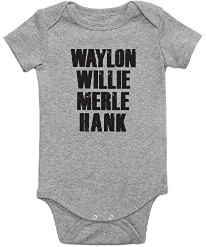 King Mouse Country Music Legends Baby Onesie / Waylon Willie Merle Hank Music Stars Infant Bodysuit (Grey, 6-12 Months US)