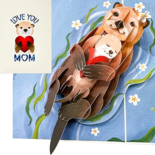 Liif Otter Mothers Birthday Card, 3D Pop Up Mothers Day Card, Mother Birthday Card For Mom, Otter Card - With Message Note & Envelop - Size 7 x 5 Inch