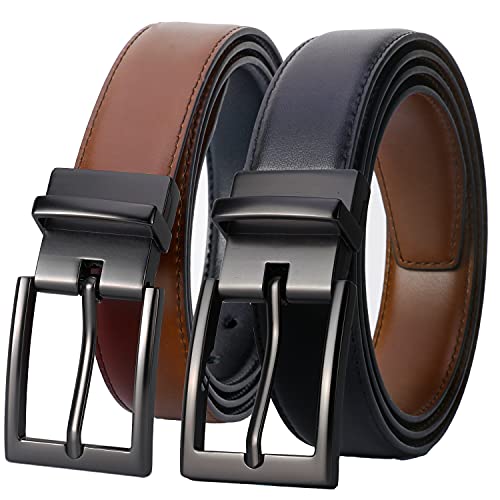 Lavemi Mens Belt Reversible 100% Italian Leather Dress Casual,One Reverse for 2 Colors,Trim to Fit(21863-4 110)
