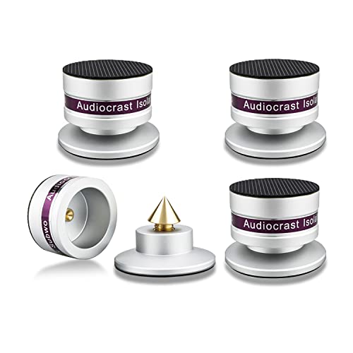 HiFi (IF03S) Speaker Spikes Cone Floor Protectors, Adjustable Aluminum Isolation Stand Feet, Speaker Shock Absorber Base Pads for Audio Turntable CD AMP Amplifier Subwoofer (Silver)