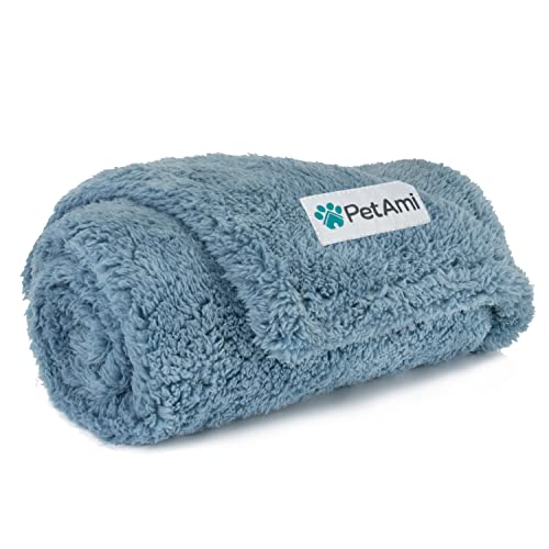 PetAmi Fluffy Waterproof Dog Blanket for Small Medium Dogs, Soft Warm Pet Sherpa Throw Pee Proof Couch Cover, Reversible Cat Puppy Bed Blanket Sofa Protector, Plush Washable Pad (Dusty Blue, 29x40)