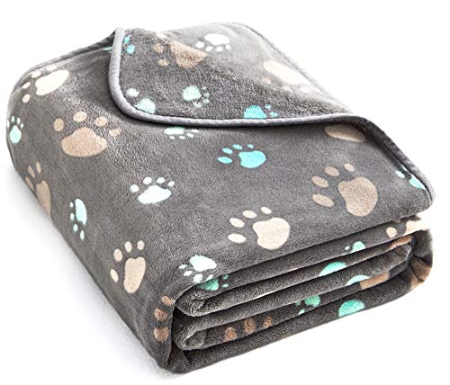 Allisandro 350 GSM-Super Soft and Premium Fuzzy Flannel Fleece Pet Dog Blanket, The Cute Print Design Washable Fluffy Blanket for Puppy Cat Kitten Indoor or Outdoor, Grey, 40 x 32 Inches