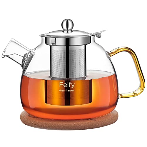 Glass Teapot with Removable Infuser, Stovetop & Microwave Safe Tea Pot (40oz/1200ml), Blooming and Loose Leaf Tea Kettle, Tea Maker for Women Flowering Teapots Set with Coaster & Spout Filter