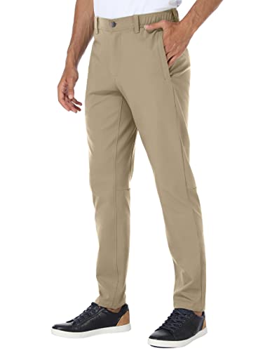 PULI Golf Pants Men Stretch Slim Fit Waterproof Dress Casual Work Hiking Tapered Pants with Pockets Kkaki