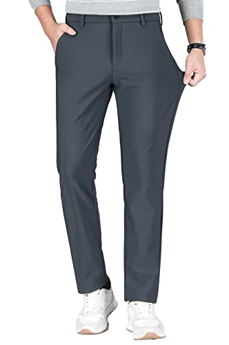 LUSHENUNI Men's Golf Pants Stretch Slim Fit Dress Pants Winter Lightweight Quick Dry Casual Work Pants for Men (34,Grey)