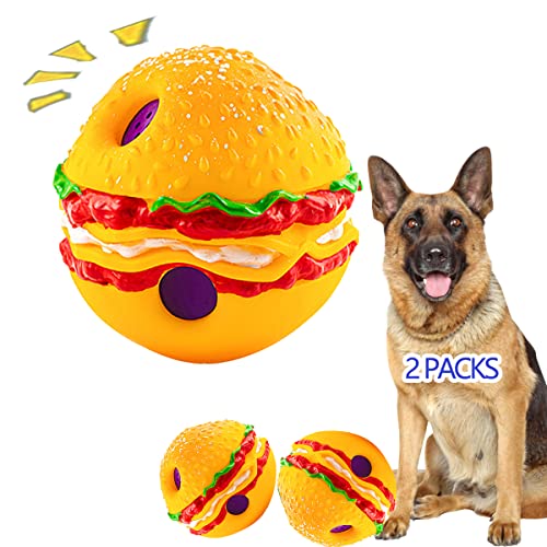 (2-pack)4"hamburger pet ball,Wobble Giggle hamburger Dog Ball,Strange dog toy ball,Pet Ball,Training Playing Ball,Interactive Toy for small medium and large dog,The best fun giggle sound dog toy, TV
