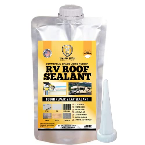 Self-Leveling RV Lap Sealant, for RV and Camper Roof Repairs, Leaks, Seam, and Tears. No Waste Resealable Pouch with Caulking Nozzle. 1/4 Gallon Pouch for Mid to Large RVs, White (1QUARTSZIE)