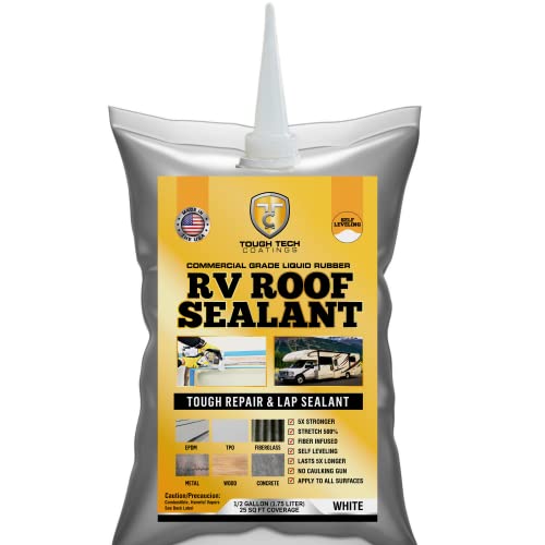 Tough Repair RV Roof Sealant - Lap Sealant - for RV Roof Repair - 5X Stronger Than Silicone Sealant - 1 Pouch Equal to 7.5 RV Caulking Sealant Tubes - 1/2 Gallon - White Self Leveling Caulking