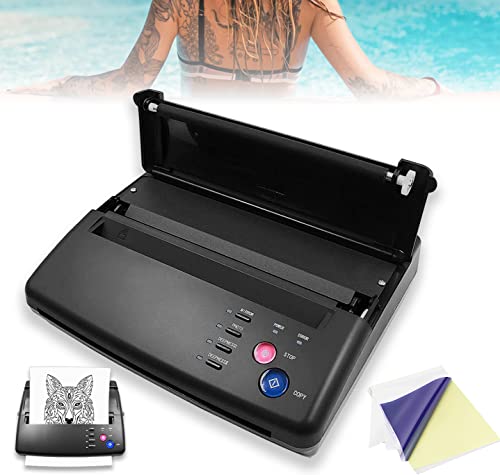 Atelics Tattoo Transfer Stencil Machine Thermal Copier Printer, with 20 Pcs Transfer Paper, Tattoo Stencil Printer Tattoo for Temporary and Permanent Tattoos, Black Update Version