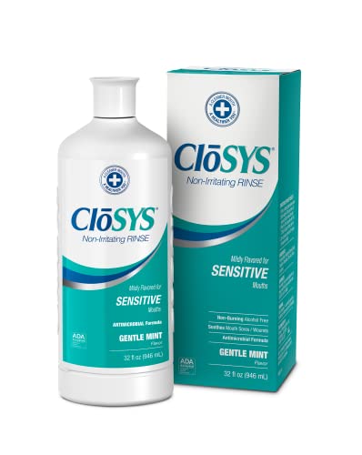 CloSYS Sensitive Mouthwash, 32 Ounce, Gentle Mint, Alcohol Free, Dye Free, pH Balanced, Helps Soothe Mouth Sensitivity, Fights Bad Breath