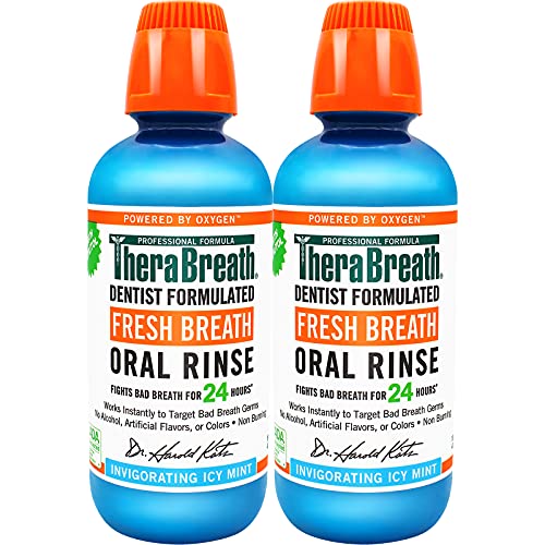 TheraBreath Fresh Breath Mouthwash, Icy Mint Flavor, Alcohol-Free, 16 Fl Oz (2-Pack)