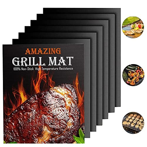 NEWKITCHEN Grill Mats for Outdoor Grill, Set of 6 Nonstick Grill Mat Reusable and Easy to Clean - Works on Gas, Charcoal, Electric Grill and More - 15.75 x 13 Inch