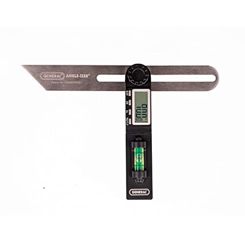 General Tools ANGLE-IZER T-Bevel Gauge & Protractor with Bubble #928 - Digital Angle Finder with Full LCD Display & 8" Stainless Steel Blade Level, Black