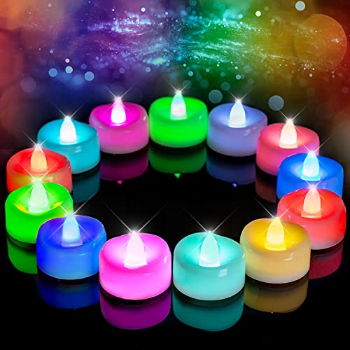 merrynights LED Candles, 24-Pack Color Changing Tea Lights Candles Battery Operated Bulk, Long-Lasting 150+ Hours Flameless Tealight Candles for Halloween Christmas Holiday Decor, 1.5'' D X 1.25'' H