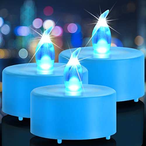 Tea Lights Battery Operated Candles-24 Pack Realistic and Bright Flickering Holiday Gift Flameless LED Electric Candle Long Lasting 7days for Seasonal & Festival Party Home Decoration( Blue)