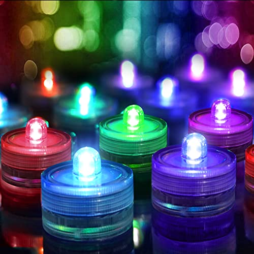 SHYMERY Submersible LED Lights,24 Pack Color Changing Waterproof LED Tea Lights,Battery Powered Underwater Mini LED Lights for Vases,Fountain,Crafts,Bathtub,Wedding Centerpieces,Christmas, Halloween