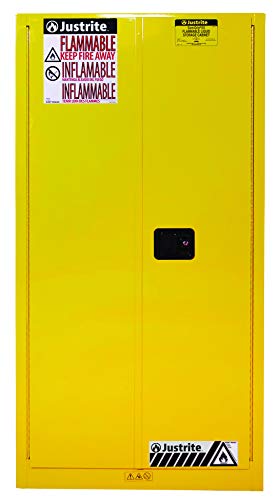 Justrite 896020 Sure-Grip EX Flammable Safety Cabinet, 2 Door, Self Closing, Dimensions (H x W x D): 65 x 34 x 34 inch (1651x 864 x 864 mm); 60 gal. (227L), Yellow