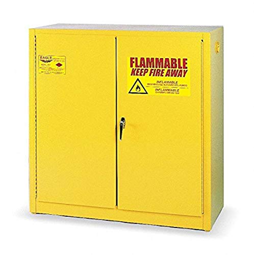 Eagle 4510 Safety Cabinet for Flammable Liquids, 2 Door Self Close, 45 gallon, 65"Height, 43"Width, 18"Depth, Steel, Yellow