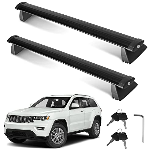 AUTOSAVER88 Roof Rack Cross Bars Compatible for 2011-2021 Jeep Grand Cherokee with Chrome/Black Grooved Side Rails, Rooftop Aluminum Crossbars Luggage Cargo Carrier Bag Bike