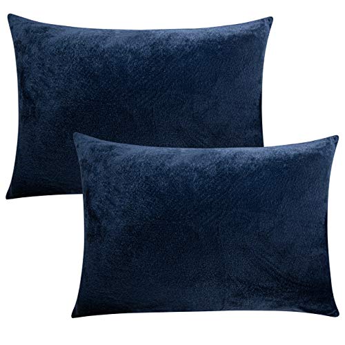 FLXXIE 2 Pack Standard Zipped Velvet Pillowcases, Soft and Cozy Solid Decorative Pillow Cases with Hidden Zipper for Bedroom, Sofa, Couch, 20x26 Inches, Navy Blue
