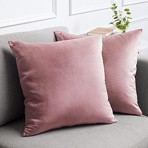 lalaLOOM Velvet Throw Pillow Cases, Set of 2, Softest Accent Case for Pillows, Decorative Square Covers for Home Decor, Silky Cover for Sofa, Couch, Bedroom, Living Room, Washable 18x18 Dusty Rose