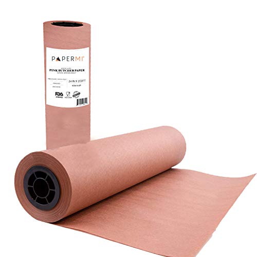 Pink Kraft Butcher Paper Roll Peach, Great Wrapping Paper for Beef Briskets, Smoking Paper For BBQ Meat, USA Made, All Natural Food Grade, Unbleached, Unwaxed, Uncoated Sheet (24" x 200 (2400))