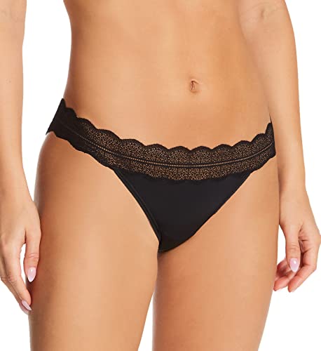 Calvin Klein Women's Micro with Lace Band Bikini Panty, Black, Medium