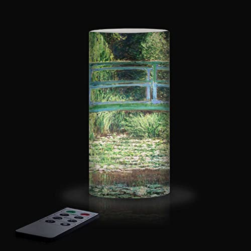 RainCaper Flameless LED Flickering 6 Pillar Wax Candle Light | Artist Monet | Japanese Footbridge | Battery Operated | Remote with Timer Included
