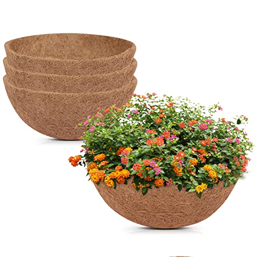 GreatBuddy 4 Pcs Coconut Hanging Basket Liners 12 Inch, Sturdy Round Coco Liners for Planters, Perfect Replacement for The Old, 100% Natural, Easy to Straighten Out