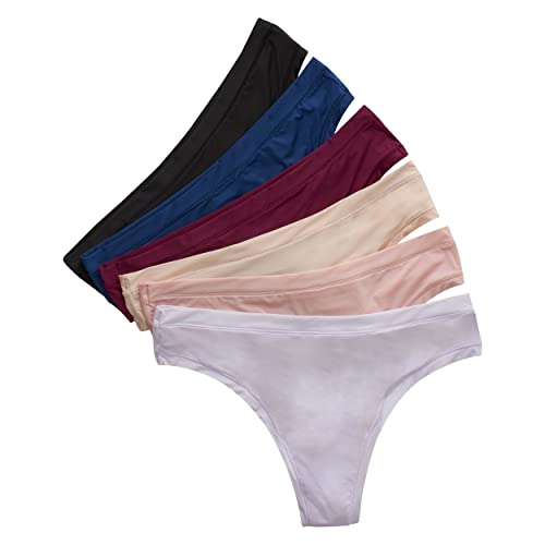 Hanes Women's Thongs ComfortFlex Fit Stretch Panties, Cooling Microfiber Underwear, 6-Pack (Colors May Vary), Assorted, Small