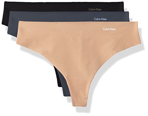 Calvin Klein Women's Invisibles Thong Multipack Panty, Speakeasy/Light Caramel/Black, Small