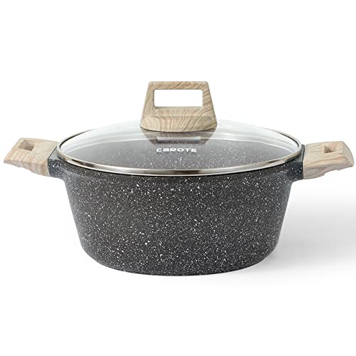 CAROTE 6 Qt Nonstick Stock Pot with Lid Soup Pot, Granite Pot 6 Quart Pot with Lid, Dutch Oven Casserole Super Easy to Clean Non Stick Pot Stew Pot Cooking Pot Cookware PFOA Free (CLASSIC GRANITE)