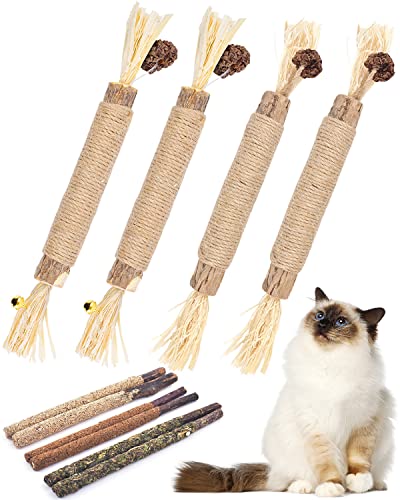 Silvervine Sticks for Cats, TINDTOP 10 Pack Natural Catnip Chew Toys for Kittens Teeth Cleaning, Matatabi Dental Care, Increase Appetite, Calm Cat Anxiety and Stress, Aggressive Chewers Cat Dental Toy