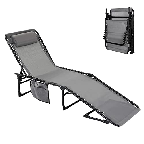 VEIKOU Chaise Lounge Chair 5-Position, Lounge Chairs for Outside, Upgraded Adjustable Sun Lounger, Folding Outdoor Lounge Chairs for Lawn Patio Pool Beach Sunbath, Deep Grey