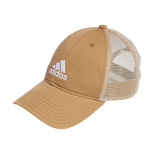 adidas Men's Mesh Back Relaxed Crown Snapback Adjustable Fit Cap, Cardboard Brown/White/Khaki, One Size