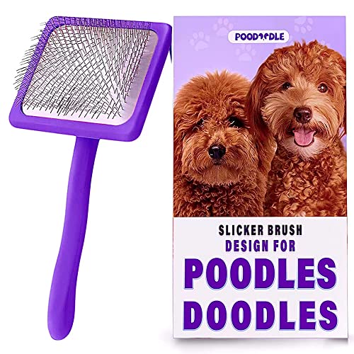 Poodoodle Dog Slicker Brush for Goldendoodle, Labradoodle & All Doodle Mix, Long Pin Wood Dog Brush for Long Haired Dogs, Tailored for Poodles & Doodles, Golden Doodle Brush for Grooming - Large