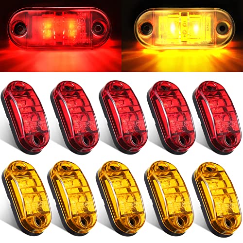 10 Pieces 2.5 Inch 2 Diode Trailer Waterproof LED Trailer Side Marker Light Oval Trailer Running Lights for Truck RV Exterior Marker Lights Accessories(Amber, Red)