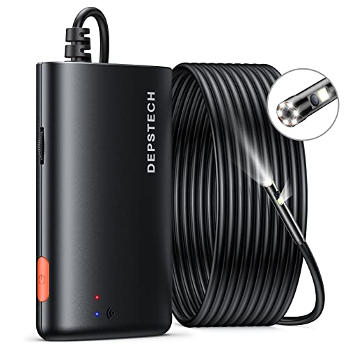 DEPSTECH 0.197inch Wireless Endoscope,1080P Dual Lens Borescope Inspection Camera with Light,2.0 Megapixels Snake Camera with Flexible Semi-Rigid Cable for iPhone & Android-16.5FT