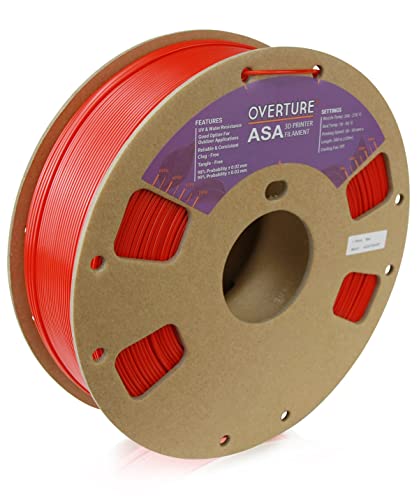 OVERTURE ASA Filament 1.75mm Premium Anti-UV 3D Printer Filament, 1kg Spool (2.2lbs), Dimensional Accuracy +/- 0.03 mm, Fit Most FDM Printer (Red)