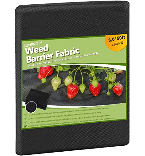 3FTx50FT Garden Weed Barrier Landscape Fabric Heavy Duty 4.2oz Ultra Thick Weed Barrier Fabric,Durable Premium Weed Block Fabric Gardening Mat Convenient Landscaping Fabric for Vegetable Flower Bed