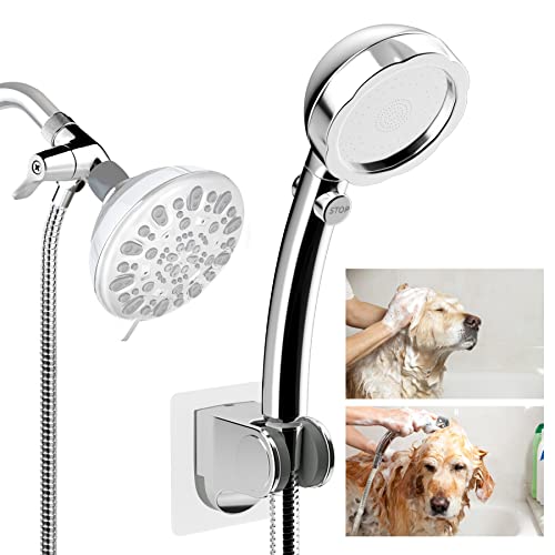 Hibbent Dog Shower Sprayer Attachment Set for Pet Bathing and Dog Washing with 119 Inch Shower Hose Brass Shower Arm Diverter Valve, Handheld Shower Head,Bathroom Hose Sprayer Head Kit