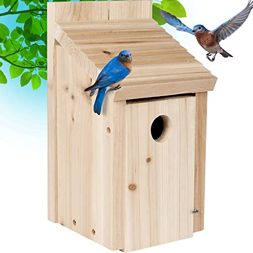 Gray Bunny Bird Houses for Outside - Cedar Bird House, Bluebird House with Secure Latch, Fledgling Grooves, & Air Vents, Weatherproof Birdhouse, Gifts for Mom, Gifts for Dad