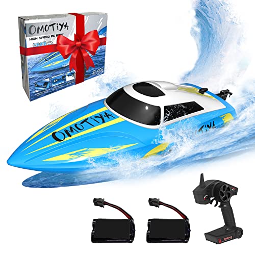 OMOTIYA Remote Control Boat for 8-12 Boys and Girls, Speed RC Boat for Kids and Adults with 2 Sets of Rechargeable Batteries, 20mph Speed, 4 Channels 2.4GHZ Remote Control, (OMO-18-RB)