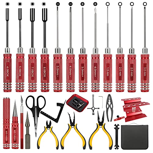 RC Car Tool Kit - 27PCS RC Screwdriver Set, Repair Tools Screwdriver Set,Pliers, Stand,Wrench, Body Reamer, for Traxxas Arrma Axial Redcat Losi RC Car Quadcopter Drone Airplane Boat