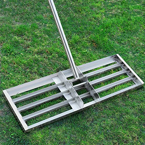 Opmeiro Lawn Leveling Rake - 30'' x 10'' Stainless Steel Lawn Level Tool with Adjustable 87'' Extra Long Handle - Leveling Rakes for Lawn Garden Yard Golf