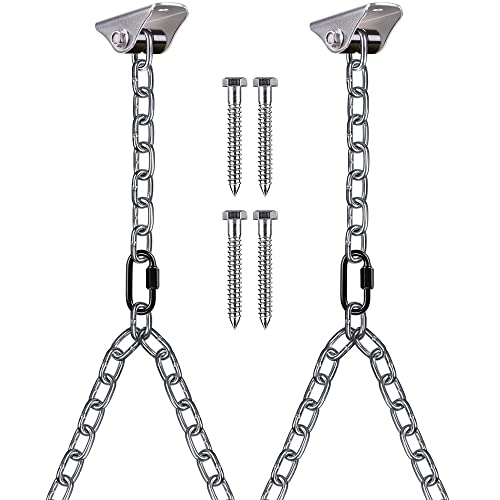 Besthouse Set of 2 Heavy Duty Porch Swing Hanging Chain Kit, Hammock Chair Hardware for Indoor Outdoor Playground Hanging Chair Hammock Chair Punching Bags, 4 Screws for Wooden, 1000LB Capacity, 105"