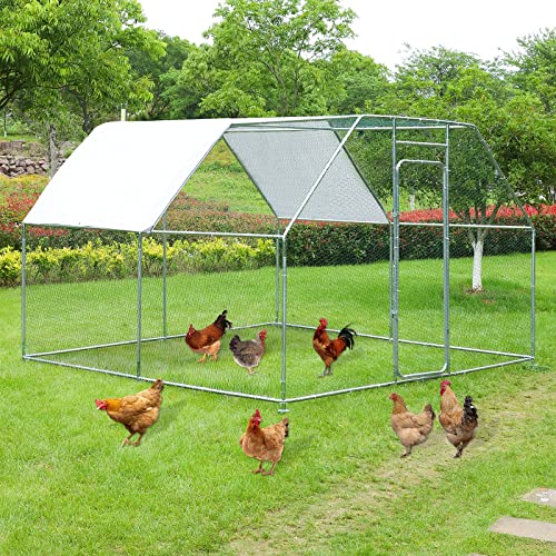 LEISU Outdoor Large Chicken Run Walk-in Chicken Coop with Waterproof Cover Chicken Playpen Metal Hen Duck Cage Enclosure Rabbit Nest Fence Chicken Cages for Backyard Farm (Flat top 9.8'x10.1'x6.6)