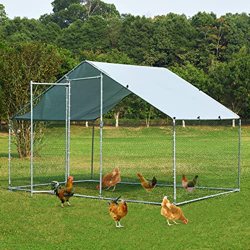 TOETOL Metal Chicken Coop with Run Walkin Poultry Habitat Supplies with Waterproof and Anti-Ultraviolet Cover for Backyard Farm Garden, Cage for Rabbits/Cats/Dogs(6.5' L x 9.8' W x 6.5' H)